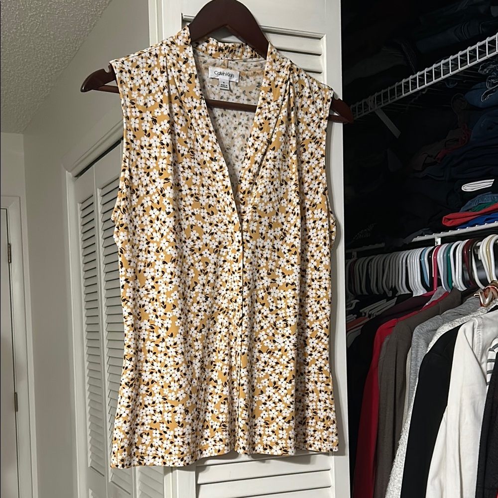 Calvin Klein Mustard Blouse with Notched Collar